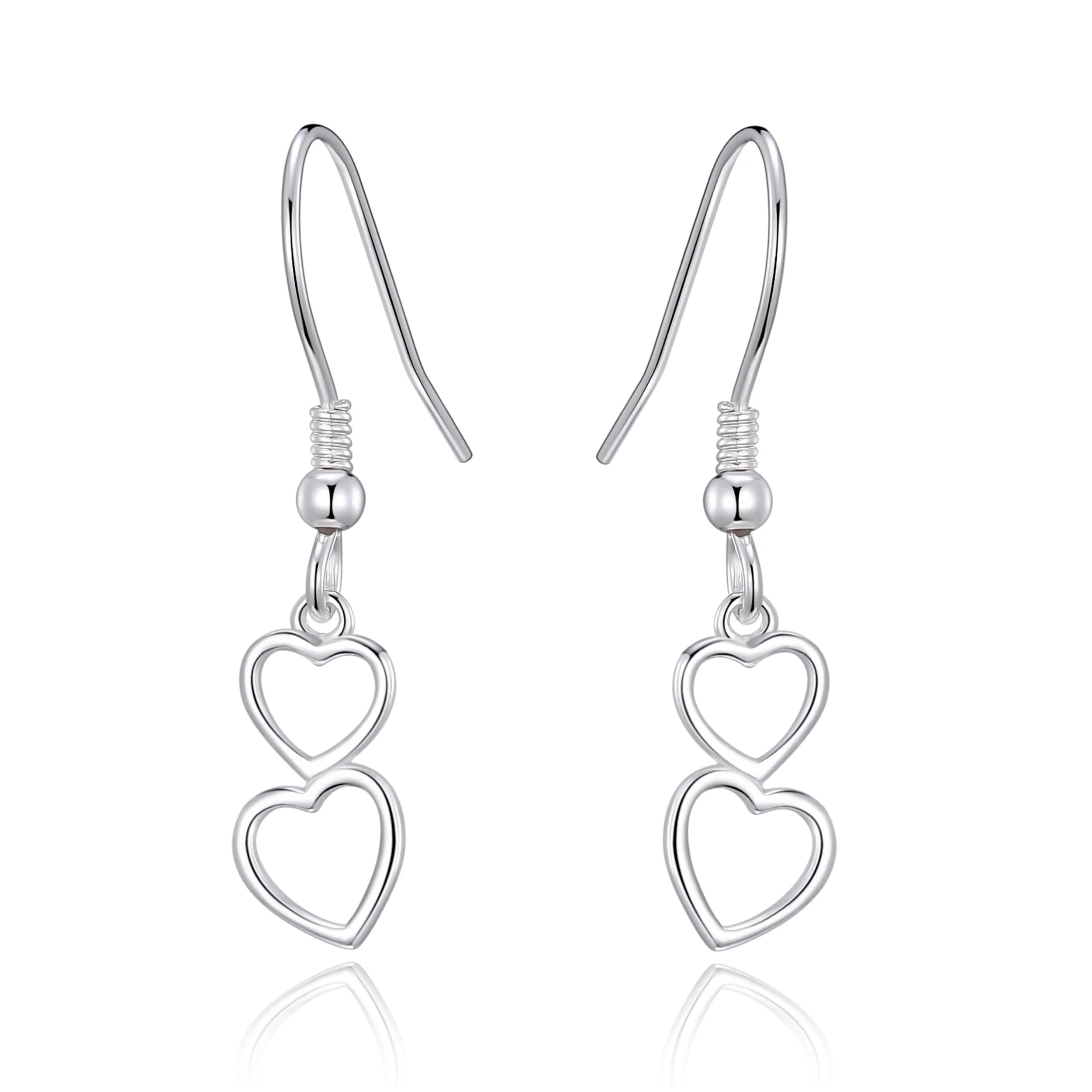 Philip JonesSterling Silver Double Heart Drop Earrings