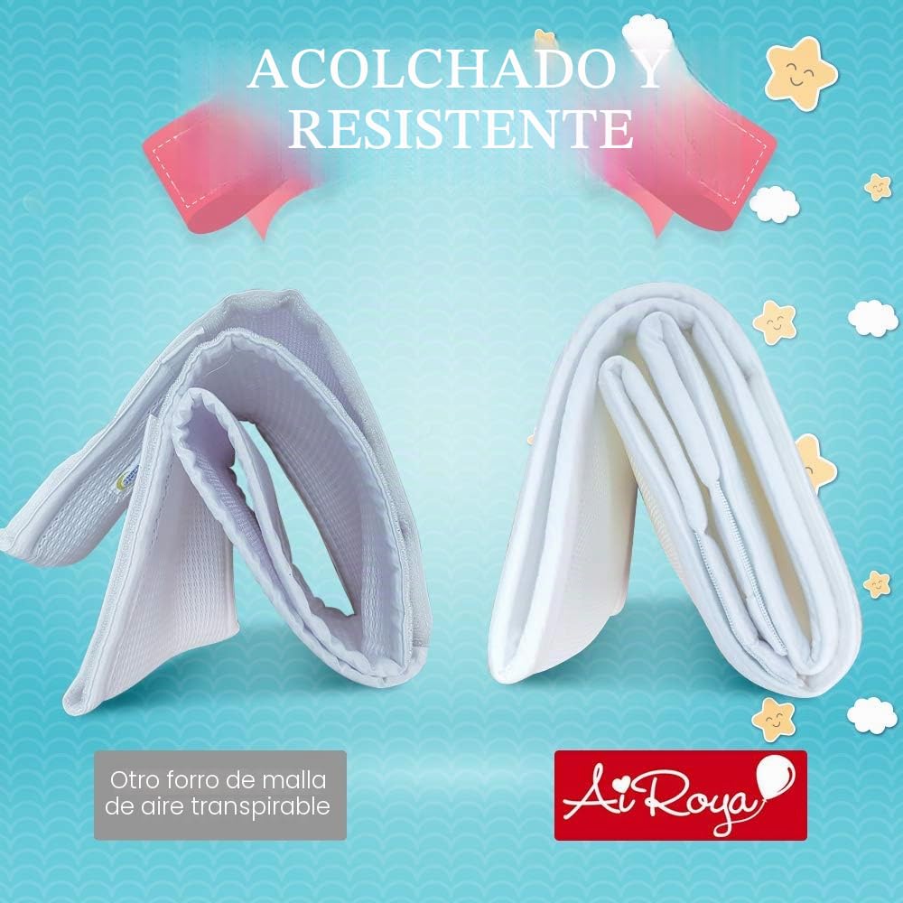 Premium - Protector de Cuna de Doble Cara con Capas Dobles Que aportan un Acolchado Extra, Ideal para cunas con Listones rígidos, Forro Seguro y Transpirable