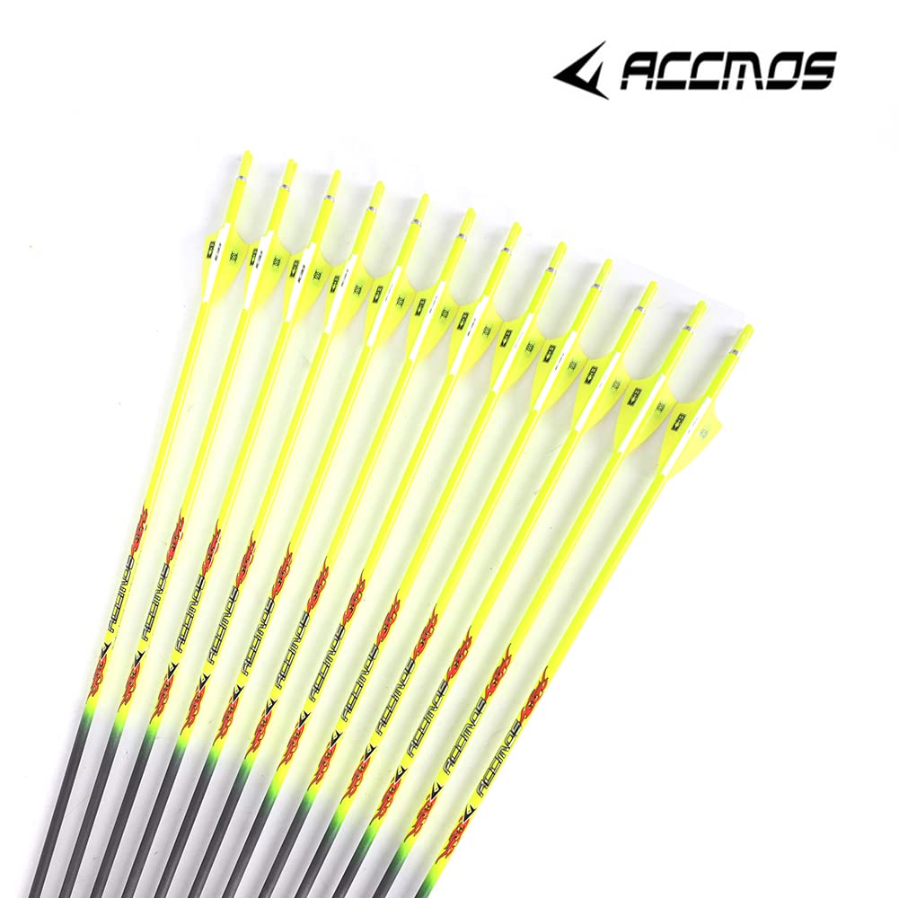 ACCMOS Bogenschießen Jagdpfeil Spine 400 500 600 700 800 900 1000 Pfeile üben ID 4,2 mm Jagd im Freien und Schießtrainingspfeil 12 STK