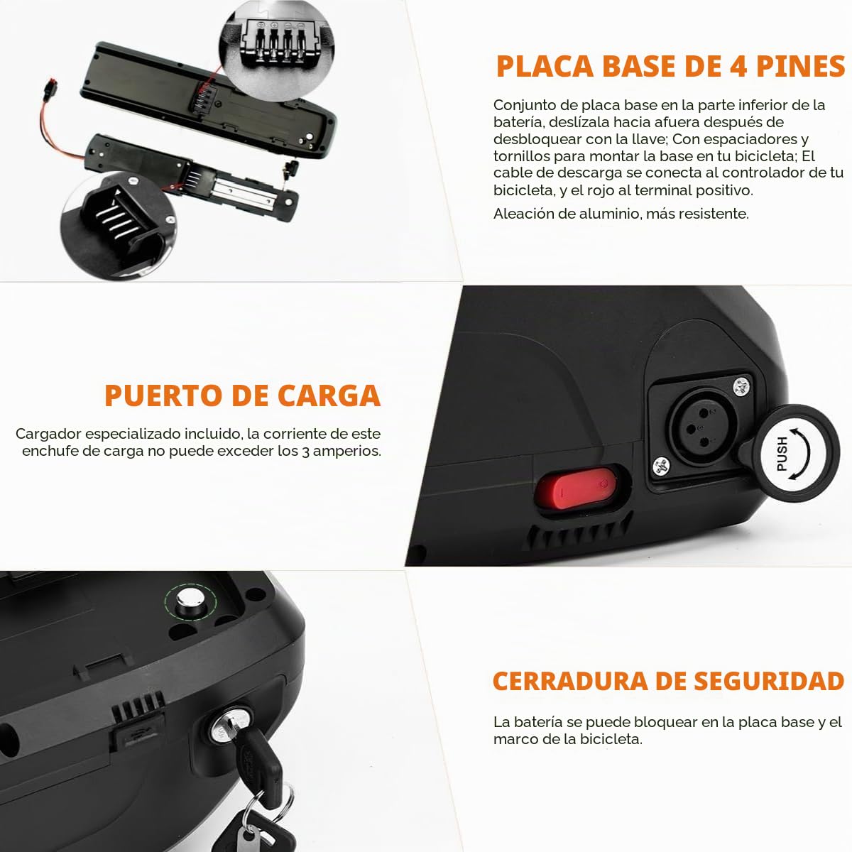 Batería Ebike, 36V 48V 25Ah 20Ah 13Ah Hailong Batería para Bicicleta Eléctrica con Célula Grado-A/Cargador/Placa Base