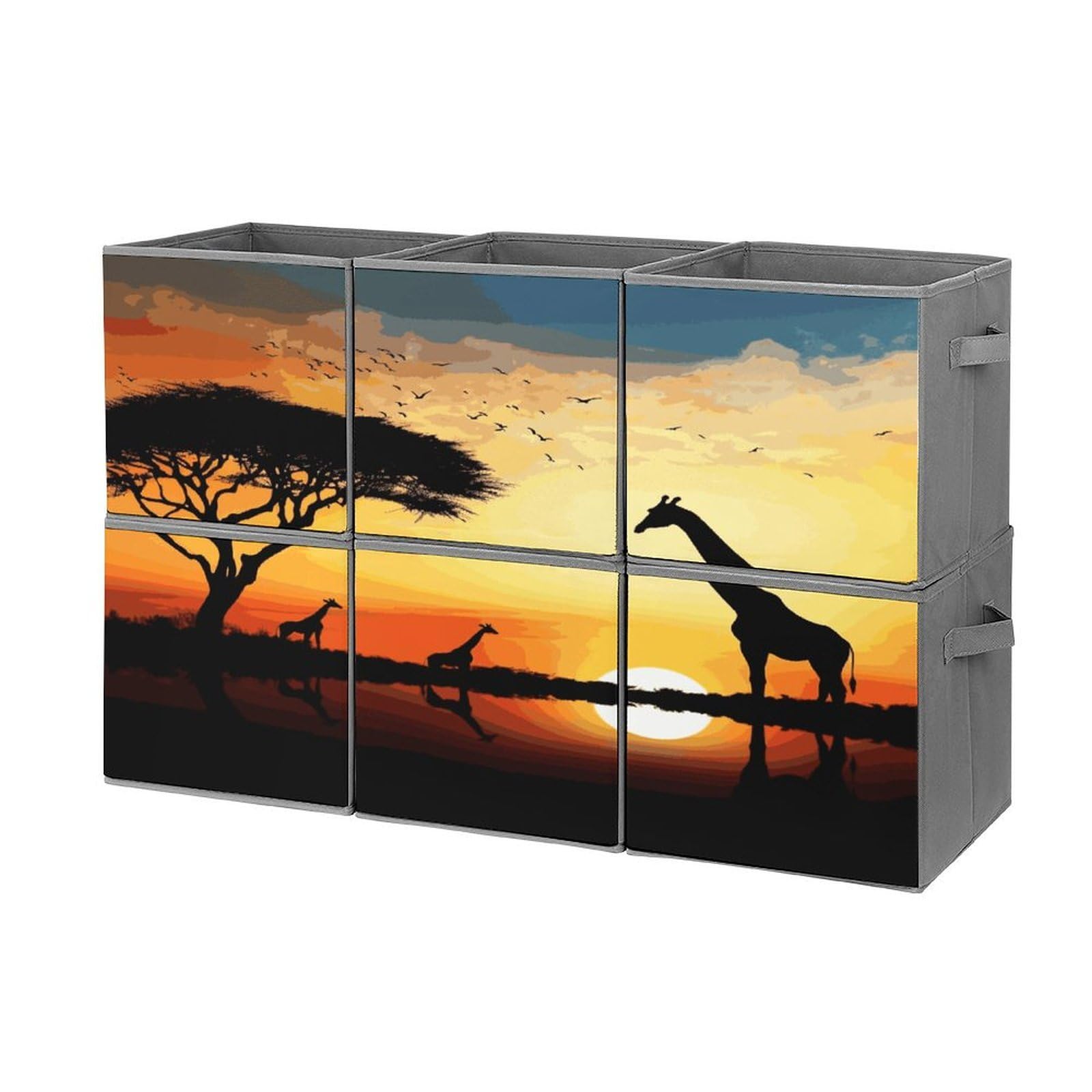 Fekiloot Style Giraffe Sunset Storage Bin For Foldable And Handles,Closet Organizer Of 6-Pack Stackable,Storage Box For Living,Room, Office,Bedroom,Closet
