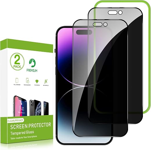 Uminy Privacy Screen Protector Compatible with iPhone 14 Pro Max 6.7'' - 2 Pack Privacy Tempered Glass Screen Protector, Full...