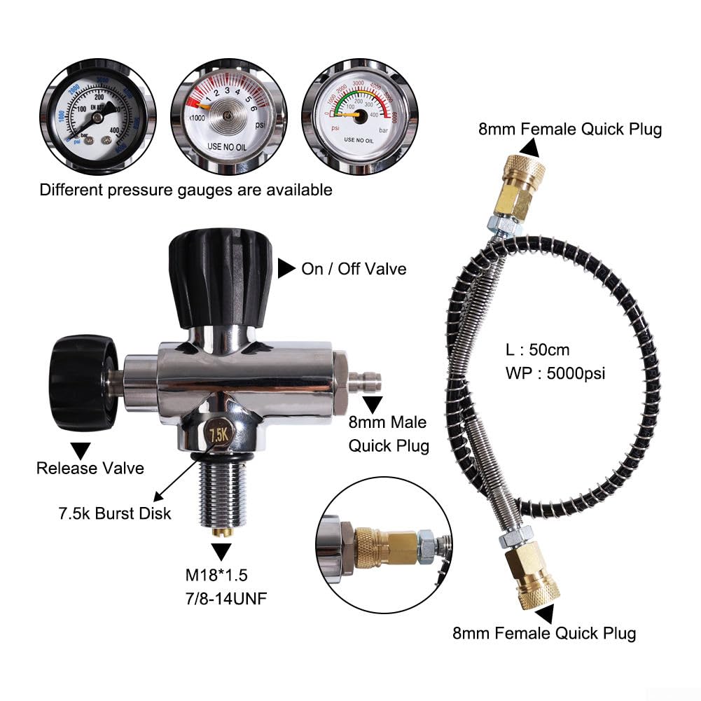Alta pressione 5000PSI della valvola del carro armato di immersione d'ottone (doppia scala-7/8) | Struttura in ferro ottone, valutazione 5000psi, max 400 bar, opzione a doppia scala, resistente