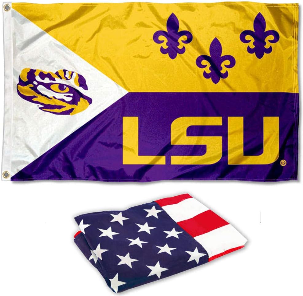 College Flags & Banners Co. LSU Tigers Acadia and USA Flag 3x5 Set