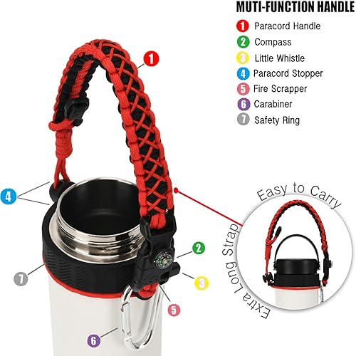 Miniatura 3 de Asa de cuerda de paracaídas para botella Hydro Flask 2.0 de boca ancha estándar con anillo y mosquetón (12, 16, 18, 20, 32, 40 y 64 onzas)