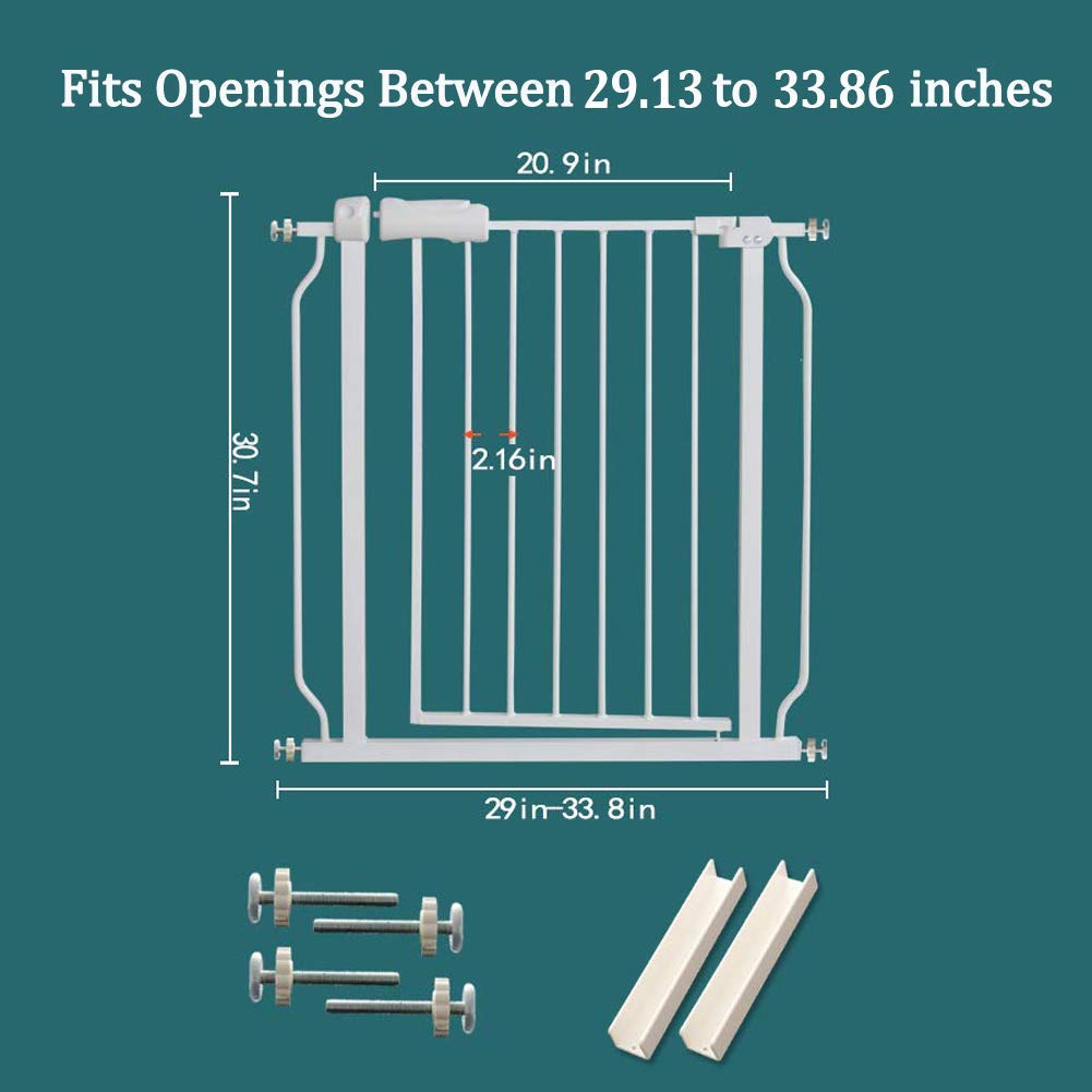 ALLAIBB Extra Wide Pressure Mounted Baby Gate Walk Through Child Kids Safety Toddler Tension White Long Large Pet Dog Gates with Extension for doorways Kitchen (29.13-33.86"/74-86cm)