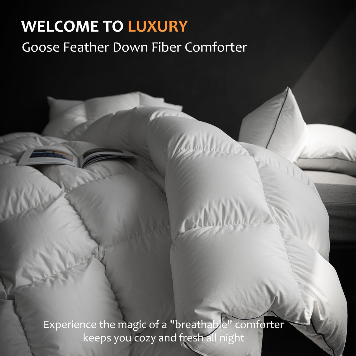Luxury Goose Down Comforter King Size – 750 Fill Power All Season Duvet Insert, Medium Warmth Hotel Collection Bed Comforters, Fluffy and Cozy – King 106 X 90”