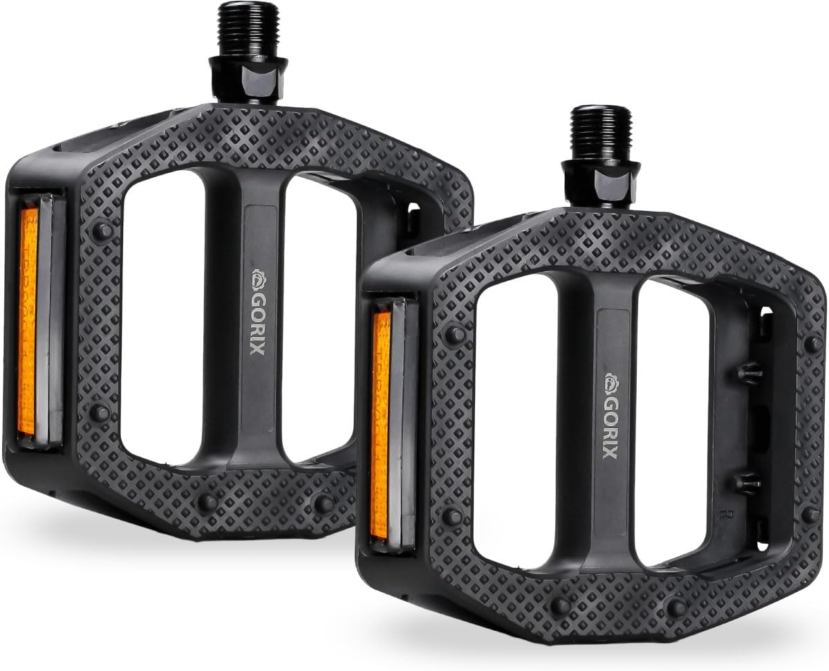 GORIX Bicycle Flat Pedals Reflector Wide Non-Slip Resin Road Mountain Bikes (GX-MP709)