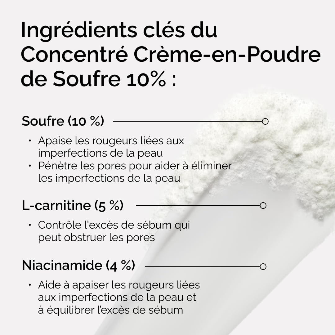 The Ordinary Concentré Crème-en-Poudre de Soufre 10%, Traitement ciblé des imperfections, permet de réduire l'apparence des éruptions cutanées, 5 g