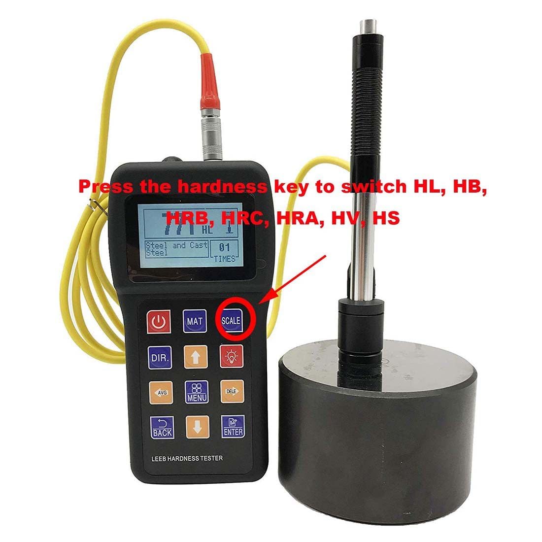 Tester portatile di durezza Leeb, 170-960 HLD per metalli, dispositivo di impatto di tipo D e blocco di prova, per acciaio, ferro, rame, lega di alluminio