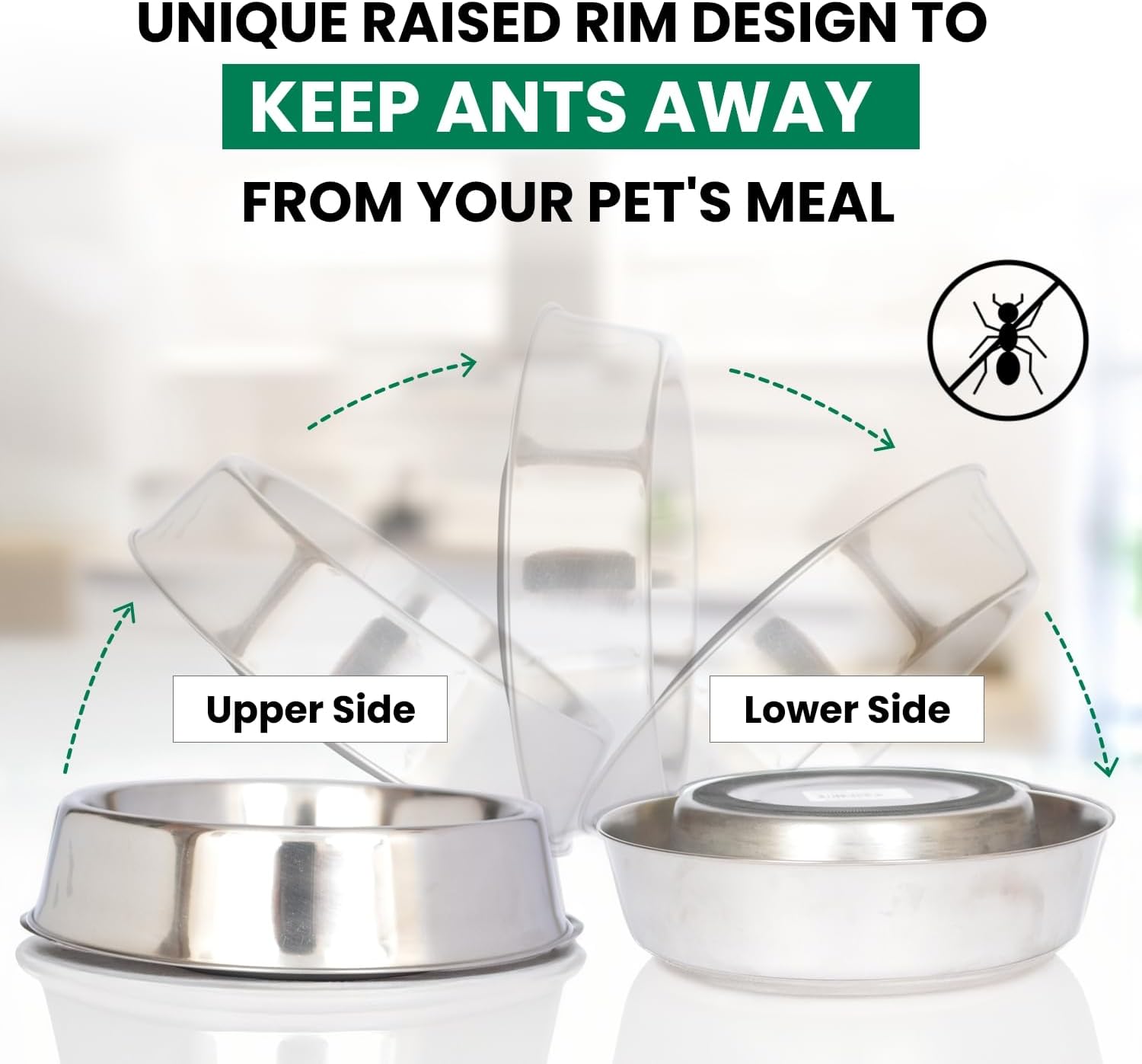Iconic Pet 2 Pack of 1 Cup Stainless Steel Non Skid Pet Bowls for Dog or Cat with Raised Rim Dishwasher Safe Pet Food and Water Bowls - 8 Oz