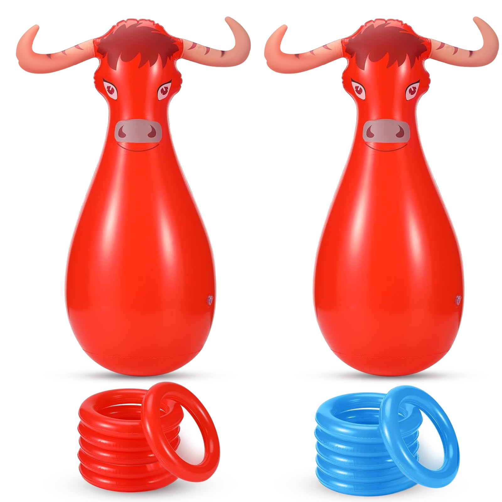2PCS Inflatable Bull Ring Toss Game Set, Summer Outdoor Inflatable Bull Toss Ring Game for Kids Games Rodeo Party Favors