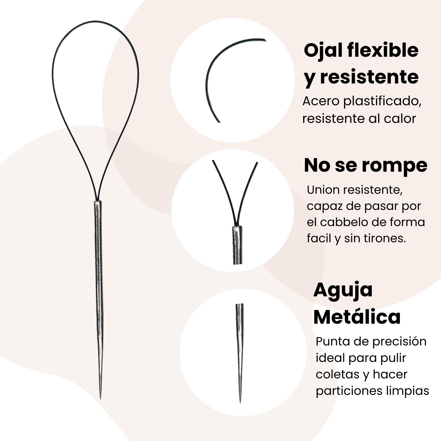 Topsy Metálico Aguja de Pelo Profesional - Herramienta para Peinados Recogidos Sin Tirones