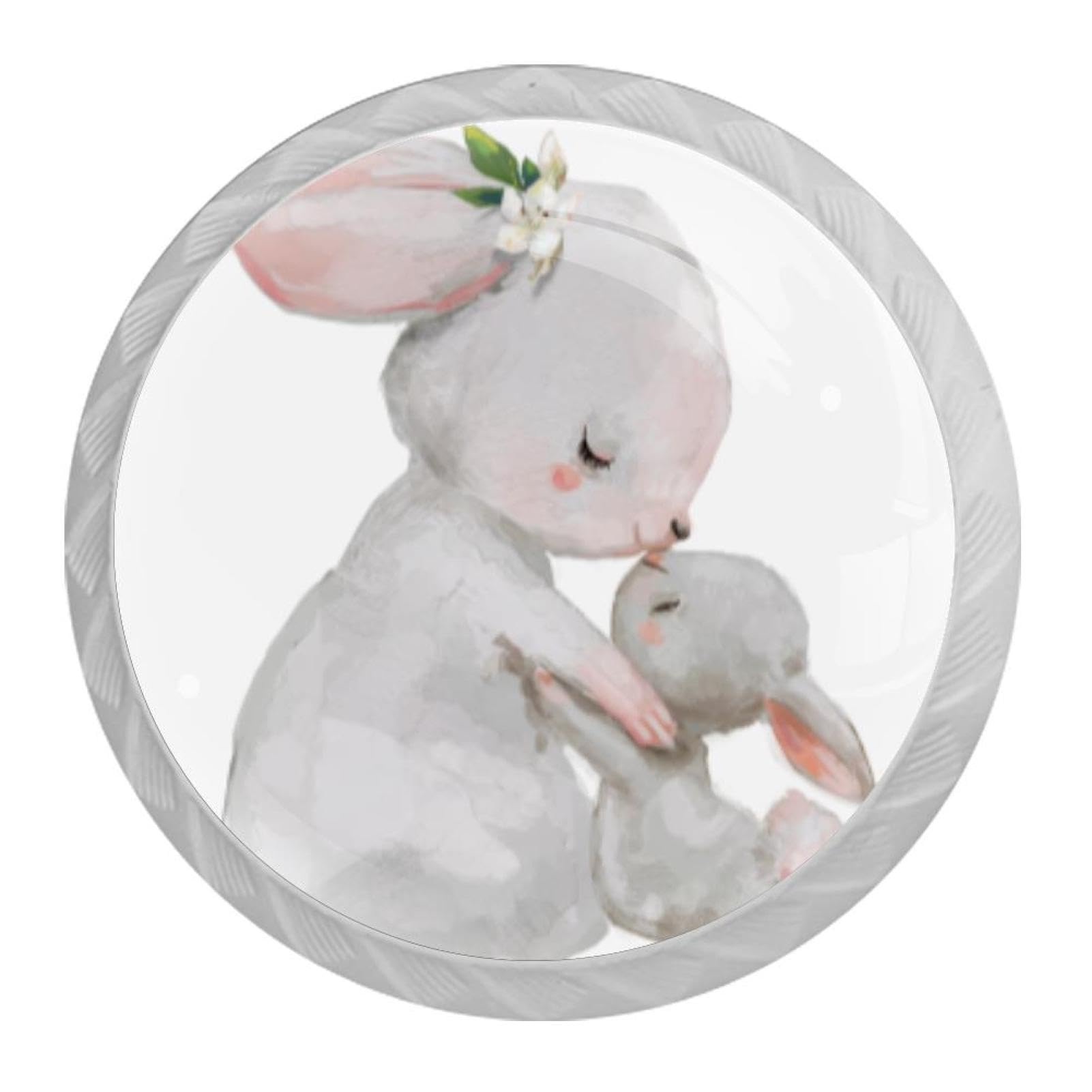 Tqmspg 4 Pieces Drawer Pulls Animal Bunny Rabbit Door Knobs Dresser Handles for Kitchen Wardrobe Cupboard Hardware Furniture