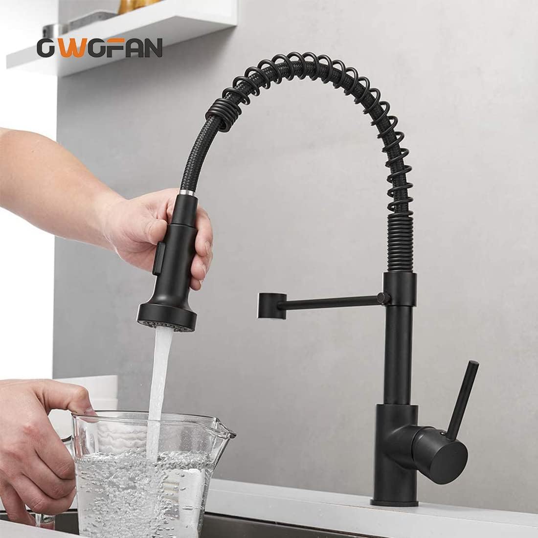 OWOFAN Black Kitchen Faucet with Pull Out Sprayer Stainless Steel Single Handle Spring Sink Faucets 1 Hole Or 3 Hole Dual Function for Farmhouse Camper Laundry Utility Rv Wet Bar - Image 2