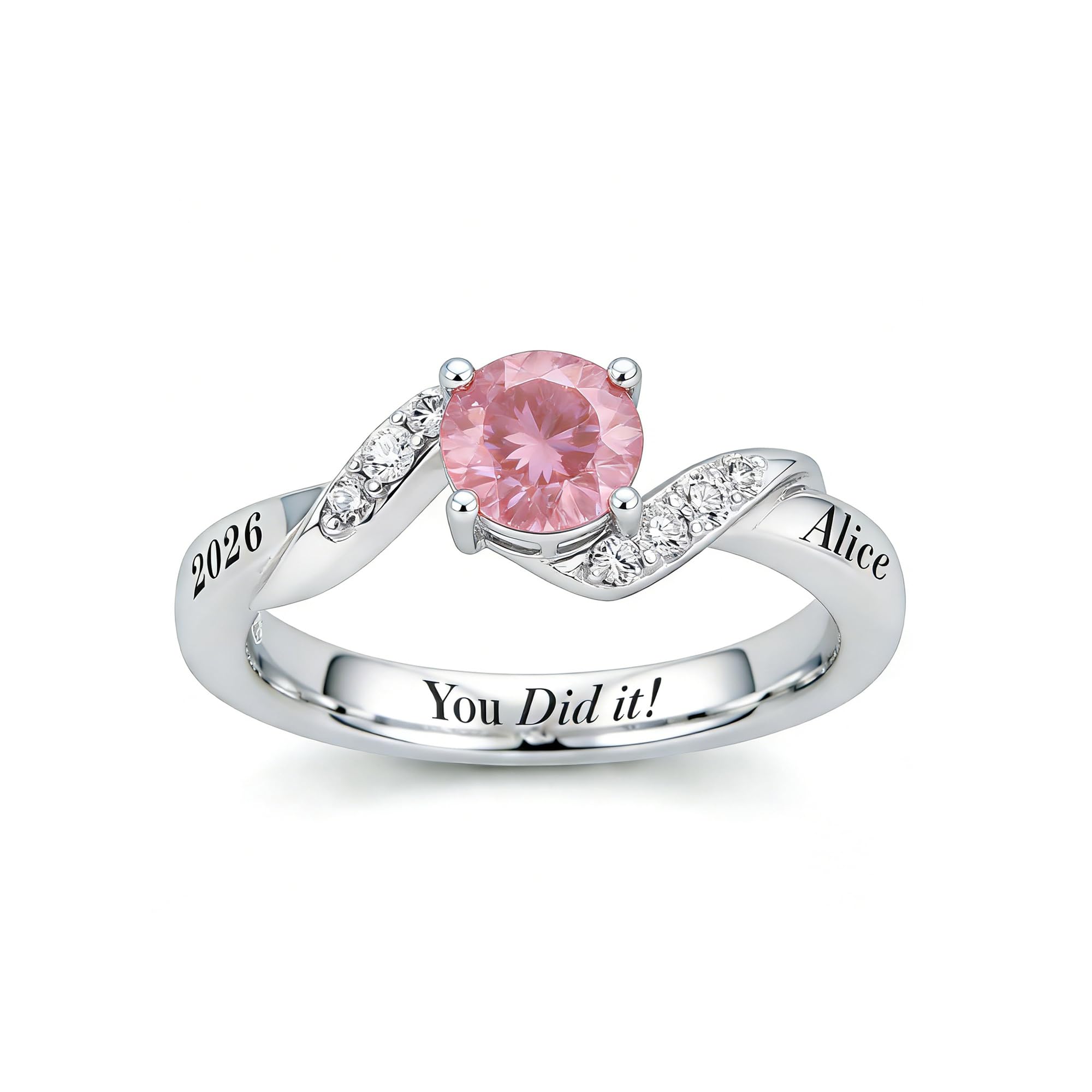 Dorunmo Personalized Class Rings for Women 2026 Custom Graduation Ring 925 Sterling Silver Birthstone High School College Senior Jewelry Gift Style 6-round