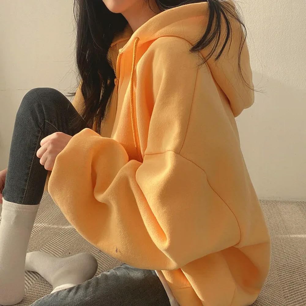 ZBDZSW Damska swobodna bluza z długim rękawem i kieszeniami, gruba bluza z kapturem Harajuku, luźna, oversize, jesień, góra, półzamek, damska bluza