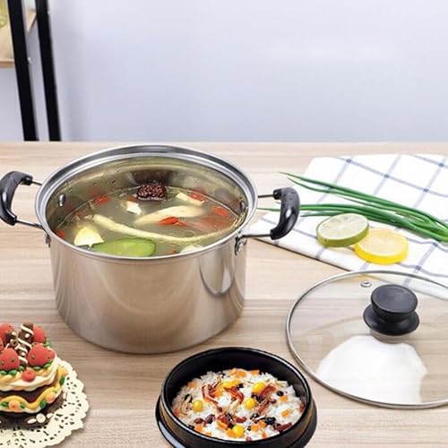 Miniatura 2 de Sartén de sopa de acero inoxidable con tapa, olla de sopa, olla de cocción antiadherente con asa, olla para pasta, utensilios de cocina (6.3 x 6.3