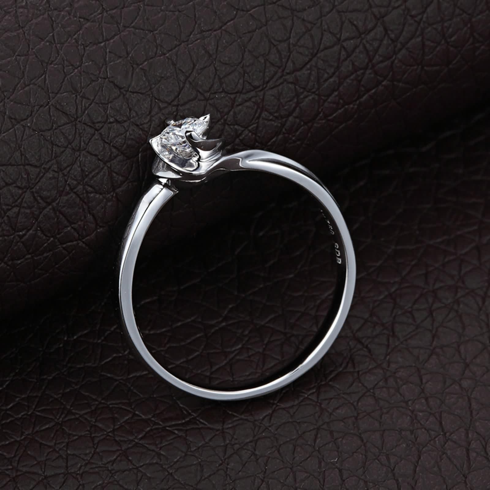 Anillo de Compromiso Mujer con Diamante, Anillos Compromiso Oro Blanco 18K 0.17Ct Blanco Forma Redonda Brillante Por Promesa de Boda
