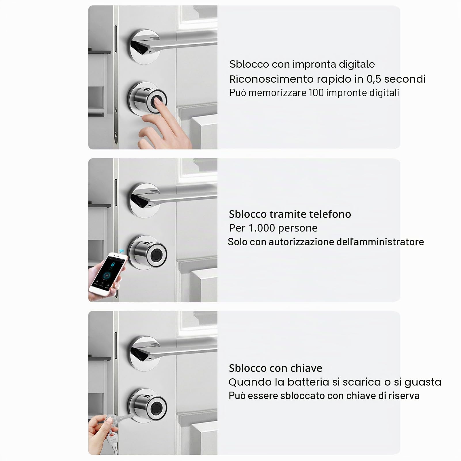 Serratura per Porta Intelligente Serratura a Cilindro Intelligente Impronta Digitale Sblocco Serratura a Cilindro per Porta D'ingresso Senza Chiave per Porta Interna in