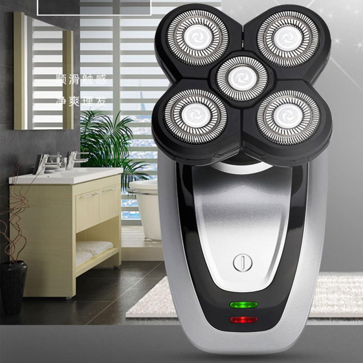 SHOWERORO Rasoio Elettrico Ricaricabile USB 5 Testine Fluttuanti 4d Uomo Materiale Abs, Lavabile Acqua, per Barba e Capelluto