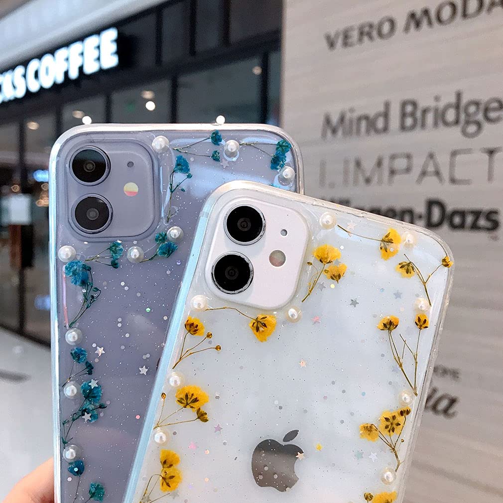JIAXIUFEN Custodia Per IPhone 12 Mini – Fiore Con Glitter, Design Placcato, TPU Antishock, Trasparente