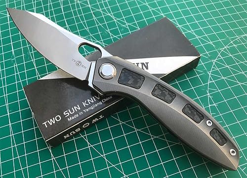 TwoSun Cuchillo plegable de 8.54 pulgadas con hoja M390 Tc4 Titaniofibra de carbono Mango Flipper Pocket Camping Tool TS306-M390