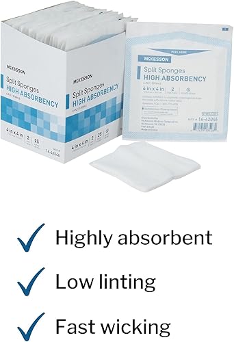 Miniatura 6 de McKesson Esponjas divididas de alta absorción, 6 capas estériles, vendajes intravenosos y traqueostomía, mezcla de poliésterrayón, 4 x 4 pulgadas, 2
