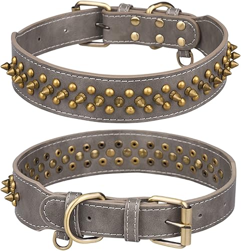 Serijoars Collar de perro con pinchos, de piel sintética suave, con remaches, tachuelas, collar ajustable para cachorros (XS, gris 1)