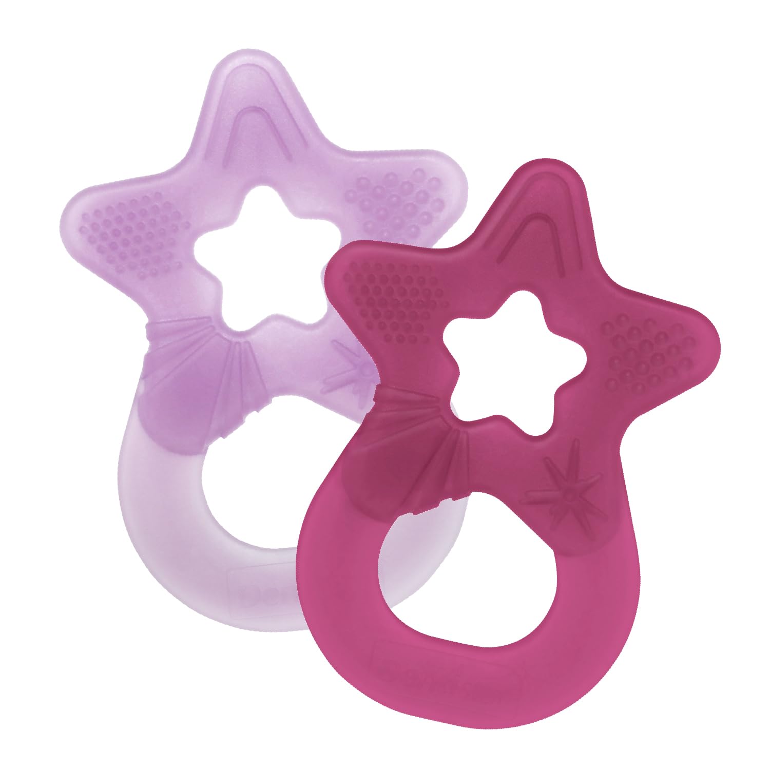 Dentistar Juego de 2 mordedores para bebé y niños desde 3 meses – Juguete mordedores bebe blanda para masaje y desarrollo dental – Aro mordedor bebe con asa – Rosa & Morado