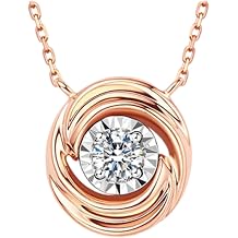 Necklaces for Women 9K/14K/18K Rose Gold Circle with Round 0.09ct Diamond, 14K Diamond Necklaces for Women