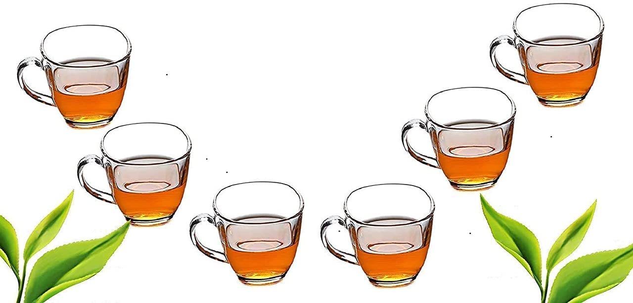 Ezalla Square Crystal Clear Toughened Glass Tea Cup with Convenient Solid Handle Cups Glass Set for Tea Coffee Beer Hot and Cold Drinks Set of 6 3