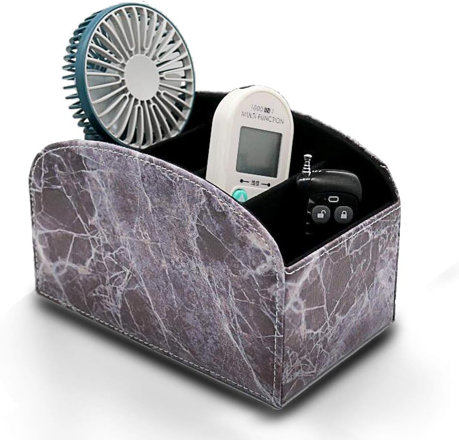 Fosinz TV Media Storage Organizer Remote Control Holder Stable PU Leather Control Caddy with 5 Spacious Compartments (Brown Marble, 1) : Home & Kitchen