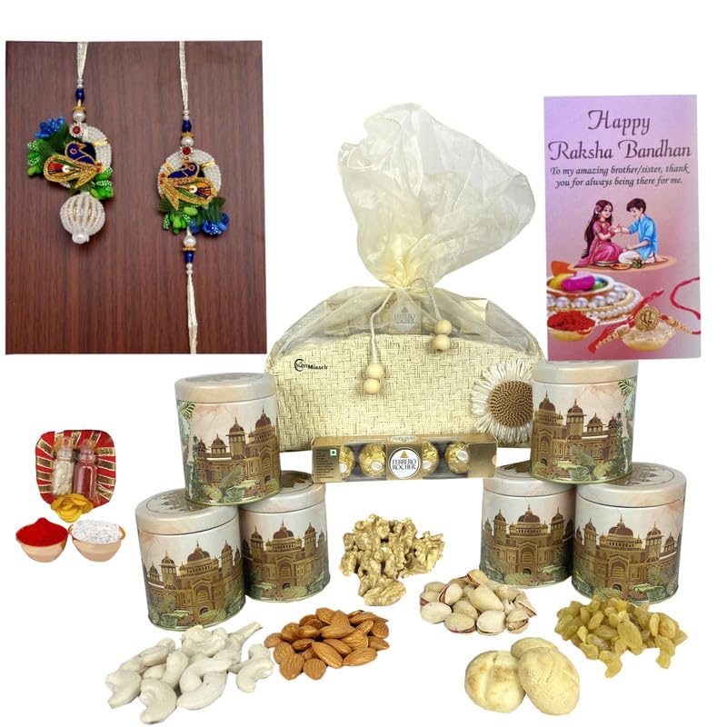 Image of NUTRI MIRACLE Rakhi Gift Hamper Loaded with Nutrient-Rich Dry Fruits and Chocolates | Anniversary Return Gift Basket with Nut Mix and Chocolates