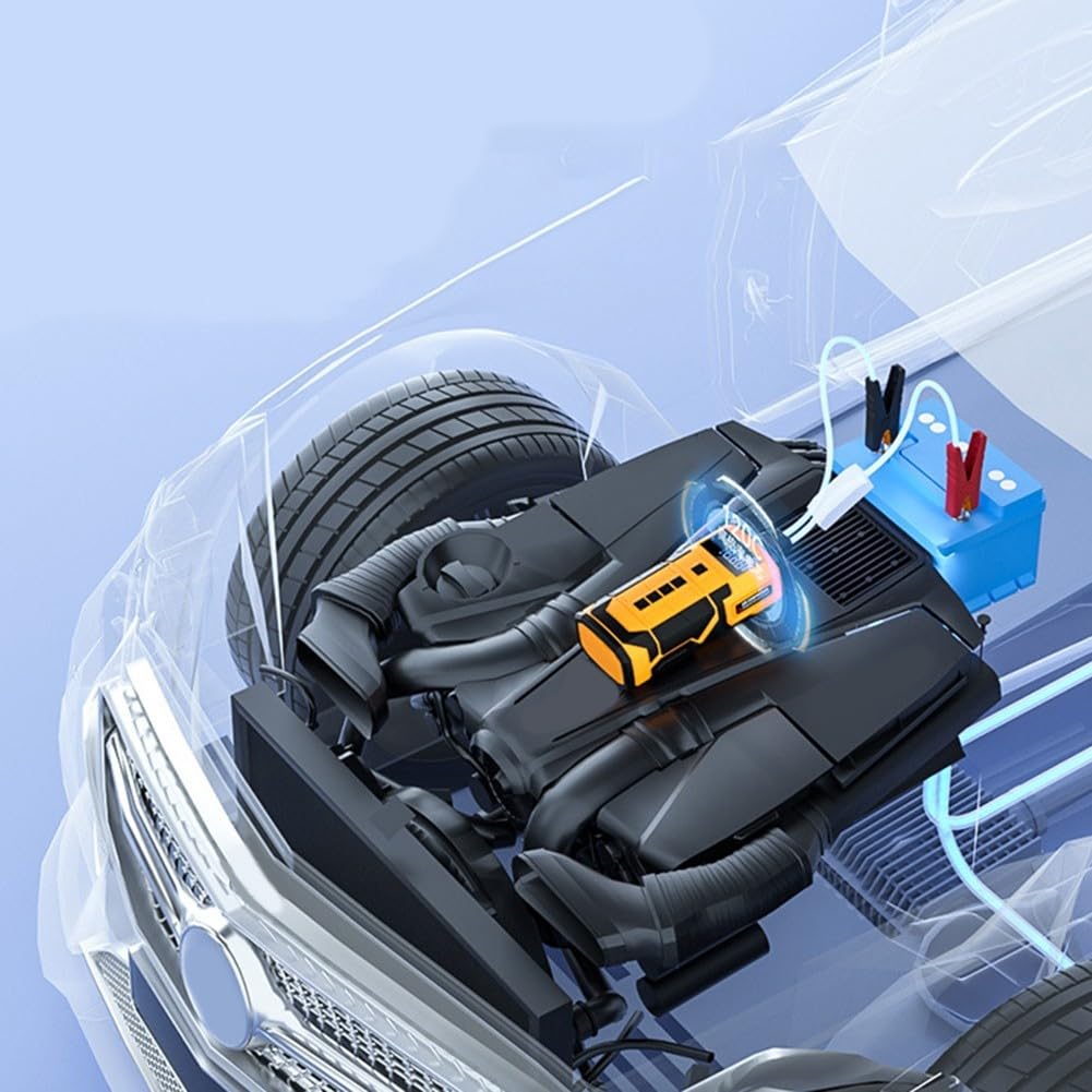 Eawfgtuw Arrancador de coche de 8000 A con bomba de aire, paquete de refuerzo de batería de 12 V, inflador de neumáticos de 150 PSI, banco de energía portátil, paquete de salto automático de