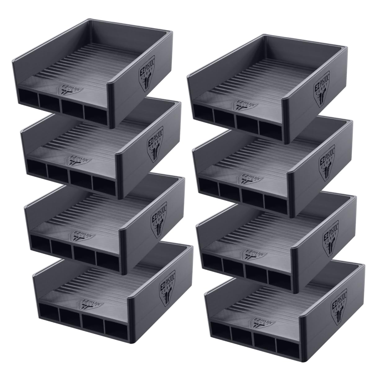 EZ Pistol & Mag Holder Cubby, Compact Handgun and Magazine Organizer for Shelf, Nightstand, or Gun Safe, Pistol Rack, Bedside Gun Storage, Fits Most Handguns and Mags - 8 Pack