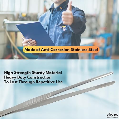 Miniatura 5 de Pinzas multiusos de mango largo, pinzas de acero inoxidable rectas y curvas, puntas dentadas romas con cómodo mango acanalado para un agarre fuerte,