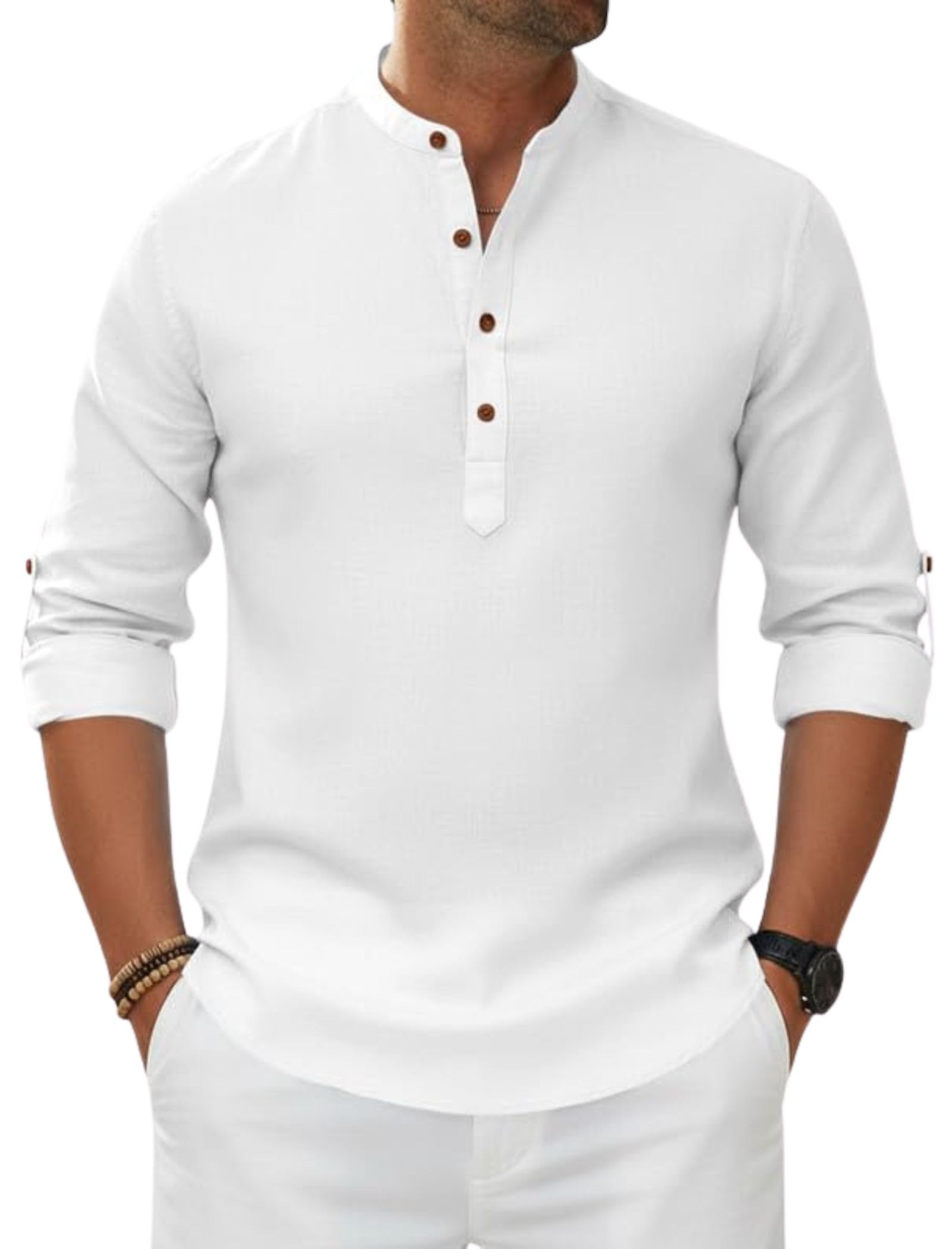 macsivo Men's Cotton Blend Solid Short Kurta with Regular Lenth Mandarin Neck Full Sleeves and roll-up tab| Kurta Style Shirt for Men-picture-21