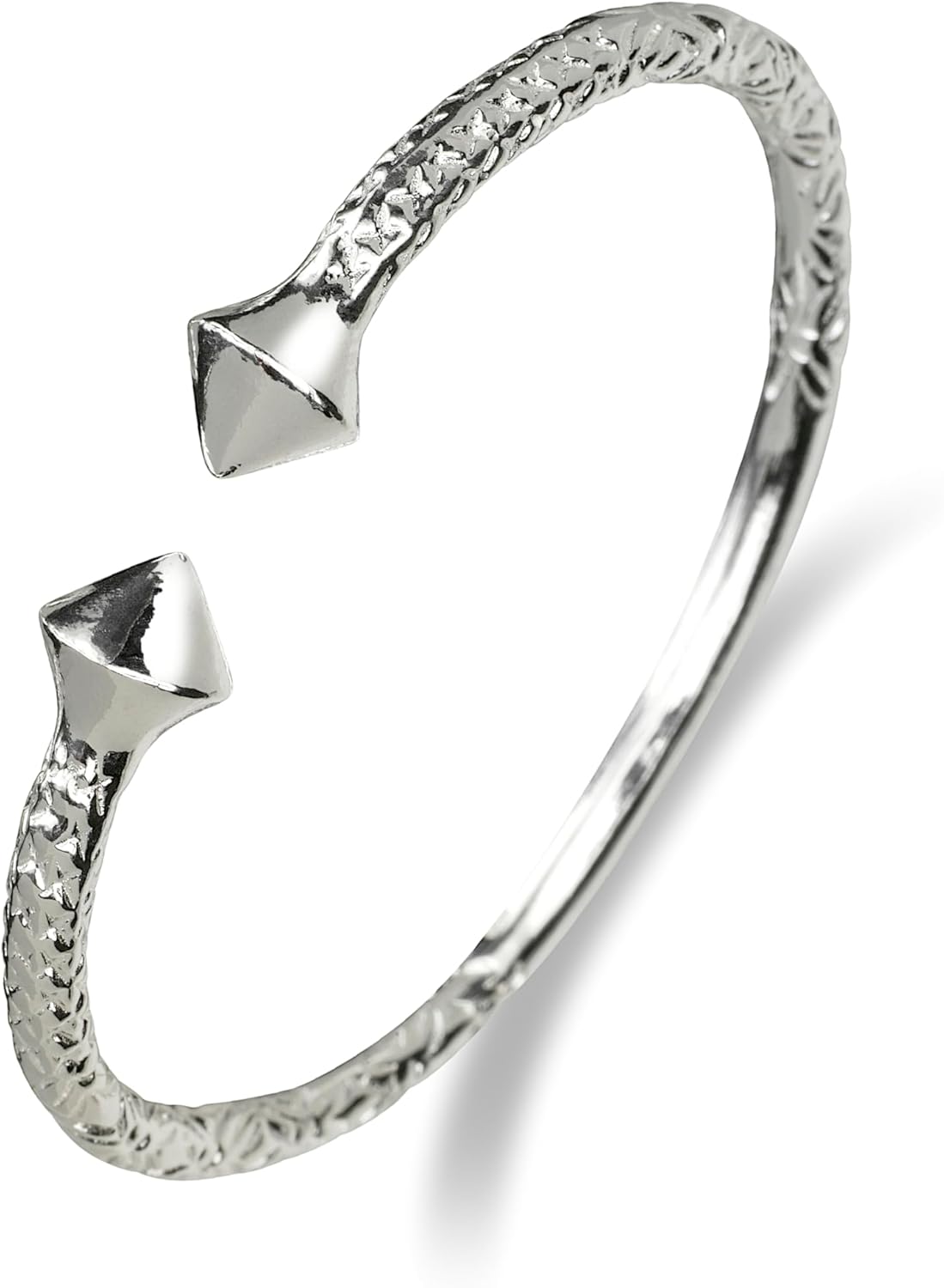 Better Jewelry Thick Pyramid Ends .925 Sterling Silver West Indian Bangle, made in the USA, 1 piece