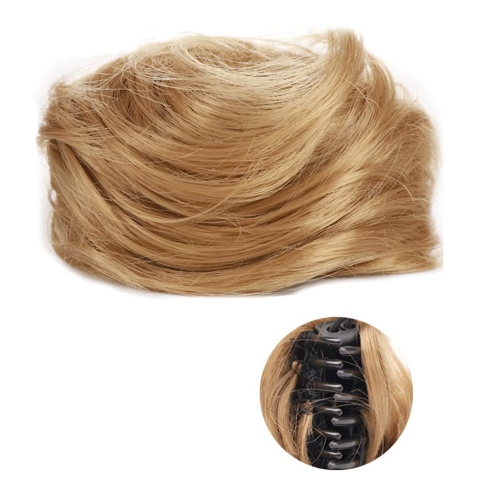 GSOUL Hair Bun Pieces for Women 1-Pack Mini Claw Clip Messy Cat Ears Short Synthetic Curly Wavy Bun Extension Wig Women Hair Accessories
