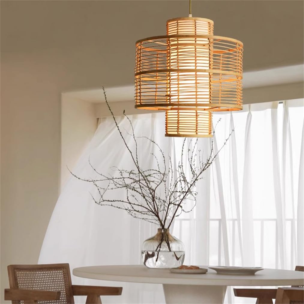 Wiszący kosz rattanowy Rustykalny naturalny wiszący na suficie, ręcznie robiony bambusowy żyrandol w stylu vintage abażur boho żyrandol regulowany światłem 16,5 cala