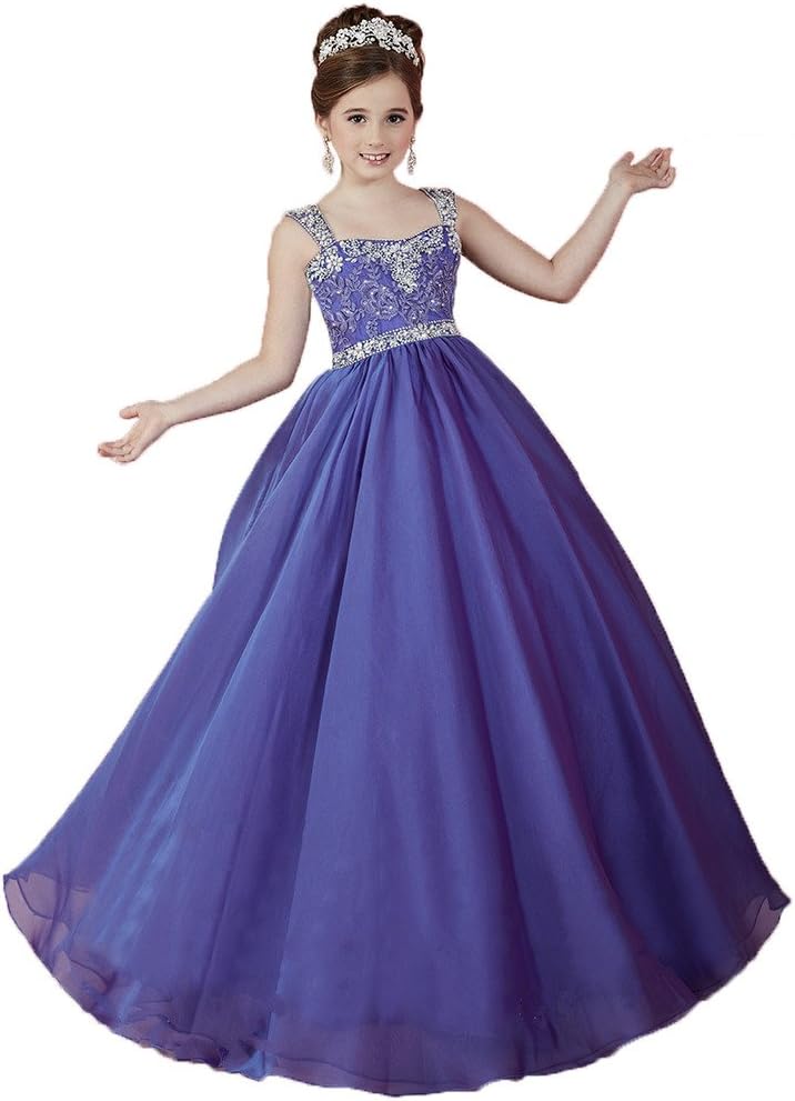 YongGao Girls'Ball Gown Spaghetti Beads Lace Pageant Dresses