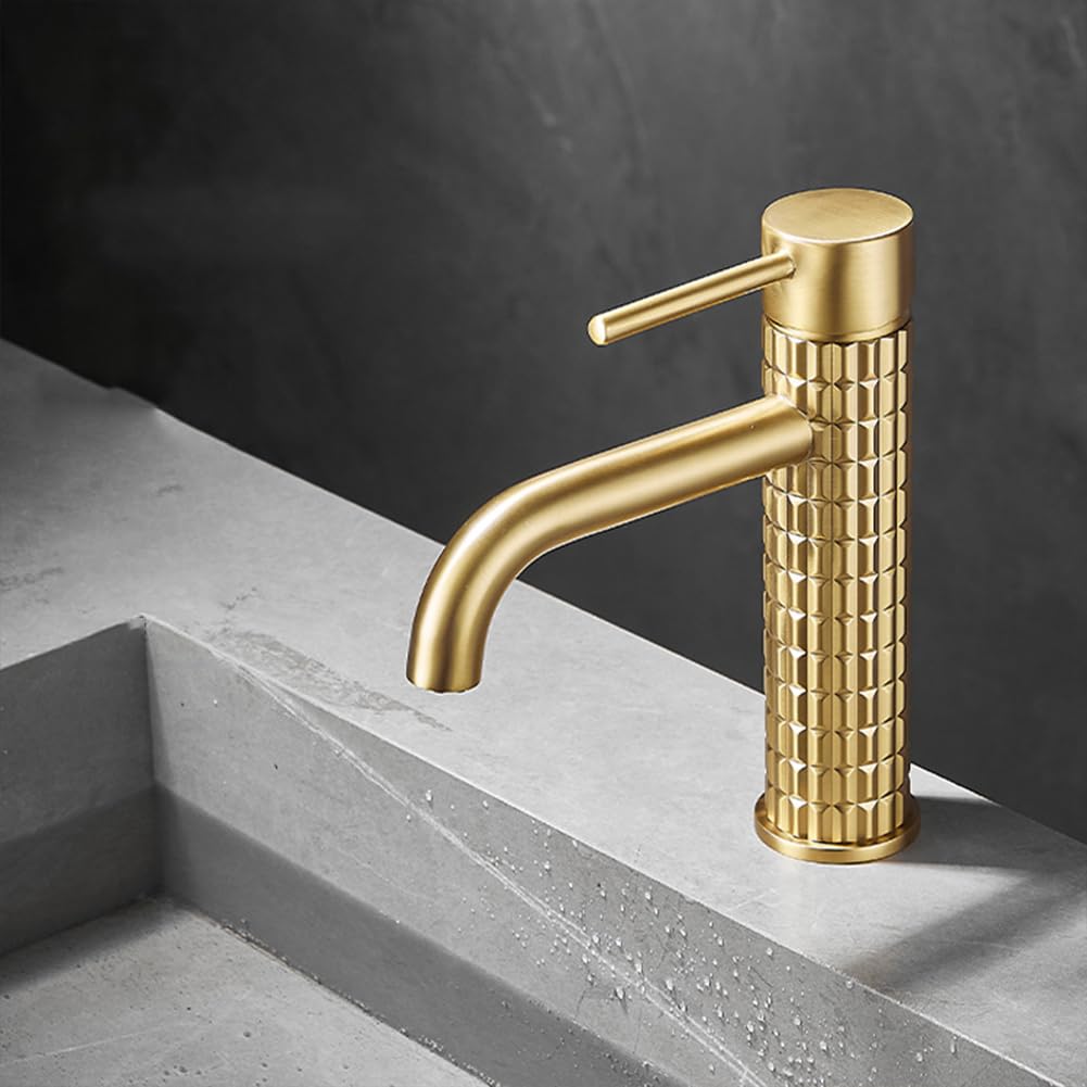 Wasserhahn Bad Waschtischarmatur Messing Einhebel Mischbatterie Waschbecken Armatur, Badarmatur Waschtischbatterie Badezimmer, Gebürstetes Gold