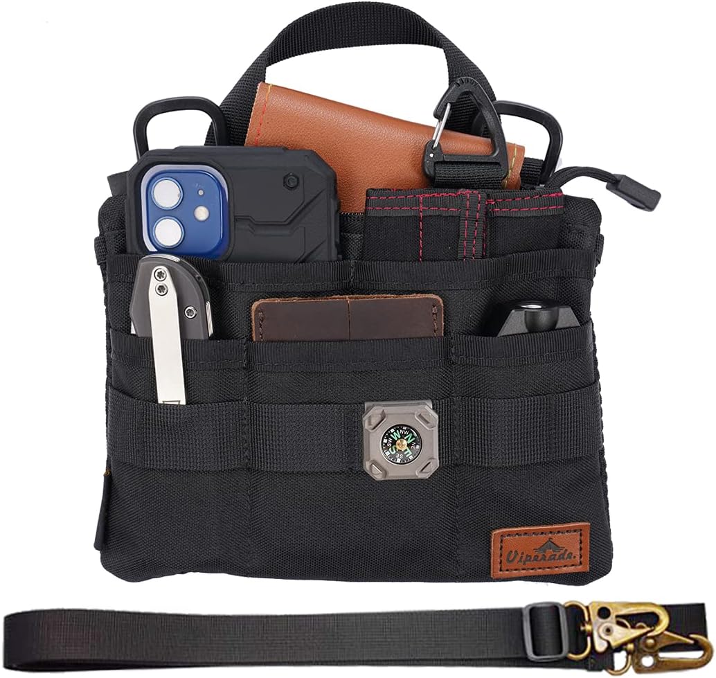 VIPERADE VE5 Slim EDC Pouch with 7 Pockets, Mens Pocket Organizer Multitool Pouch, Mini Crossbody Bag Messenger Shoulder Bag for Men (with Strap)