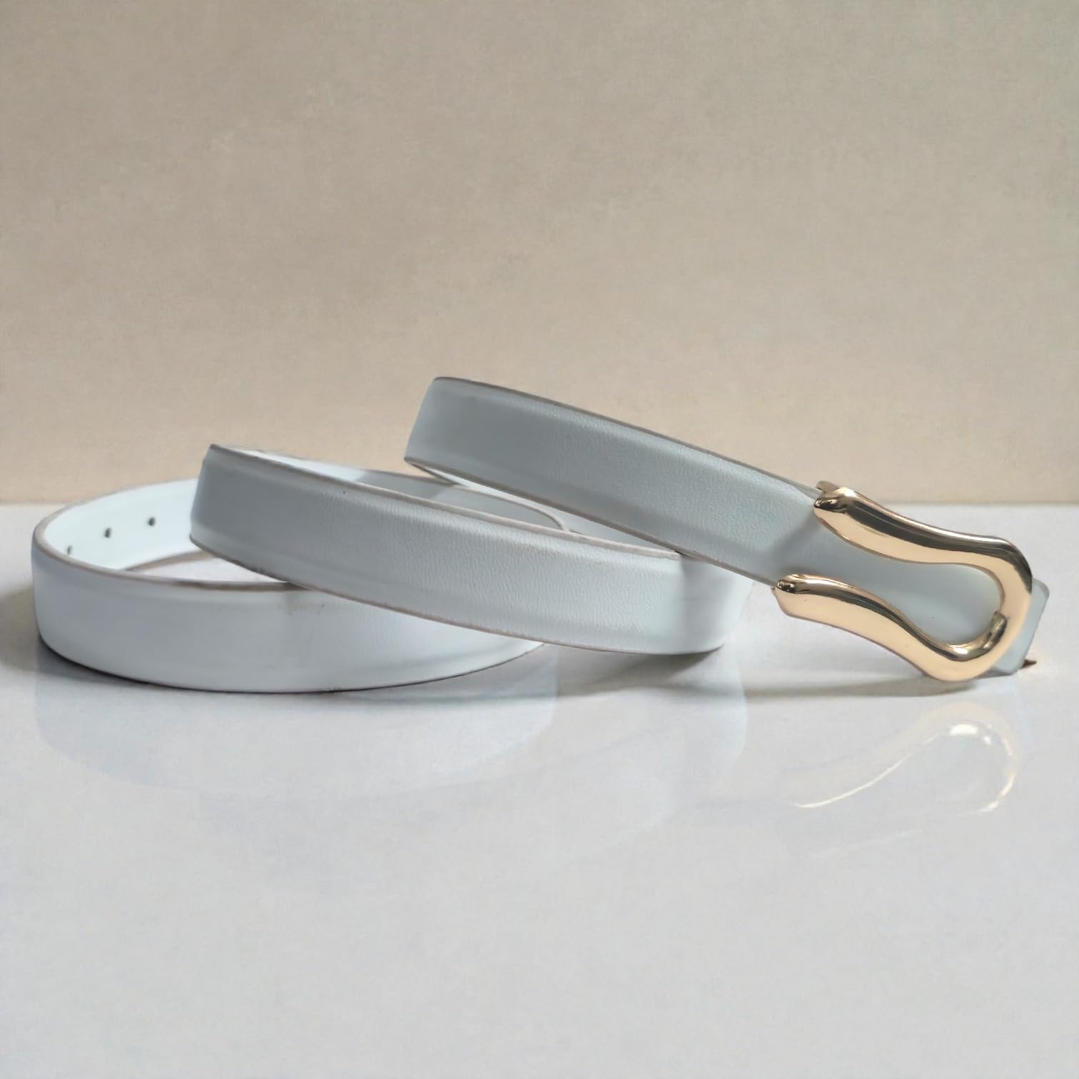Women Artificial Leather Belt with Gold Rectangular Buckle | Stylish Casual & Formal Waist Belt (4023-WHITE_)-image-38