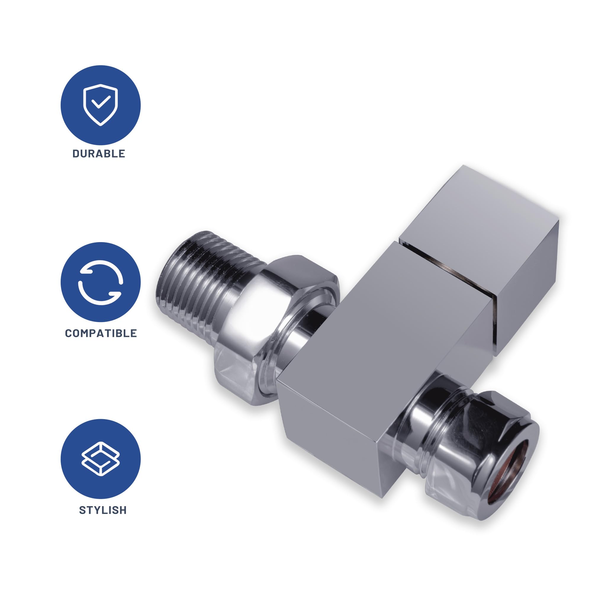 VANCOCO 2Pcs 1/2"×15mm Chrome Straight Radiator Valves Square - Image 2