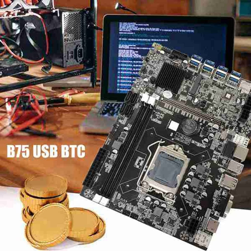 Scheda madre B75 BTC Mining + SATA + CPU G530 + 6 pin a doppio 8 pin+ventola di raffreddamento RGB LGA1155 8XPCIE USB DDR3