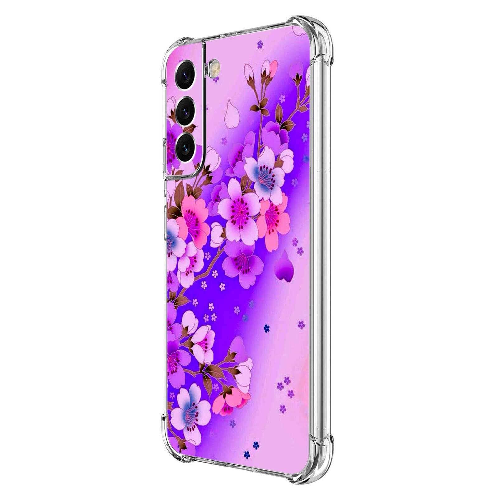 Beaucov Galaxy S22 Case, Purple Cherry Blossom Drop Protection Shockproof Case TPU Full Body Protective Scratch-Resistant Cover for Samsung Galaxy S22