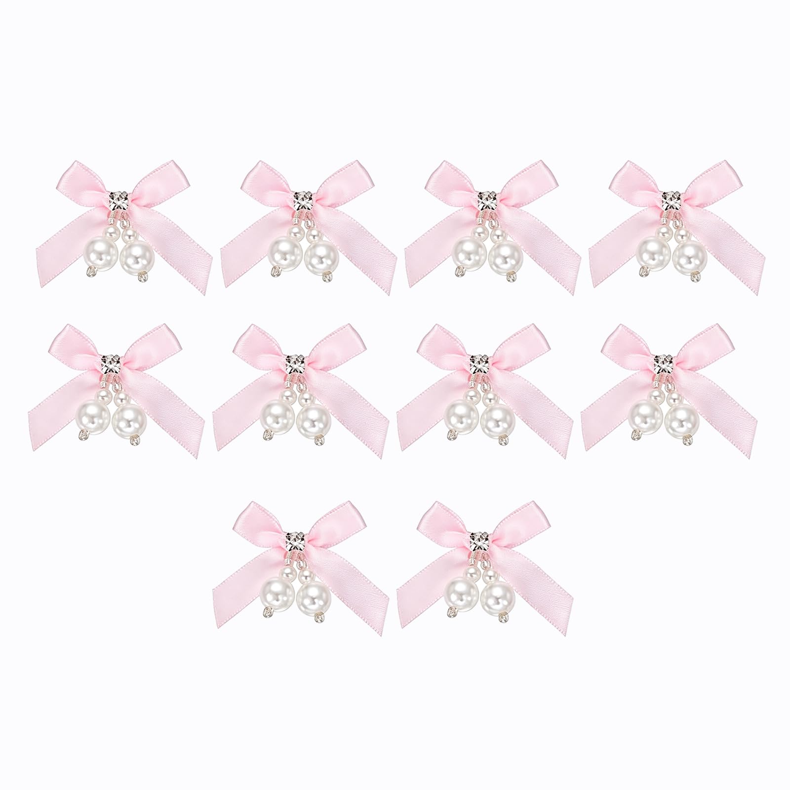 Daxiangsheng Satin Ribbon Bows Pearl Charm for Gift Wrapping, Pink 10Pcs