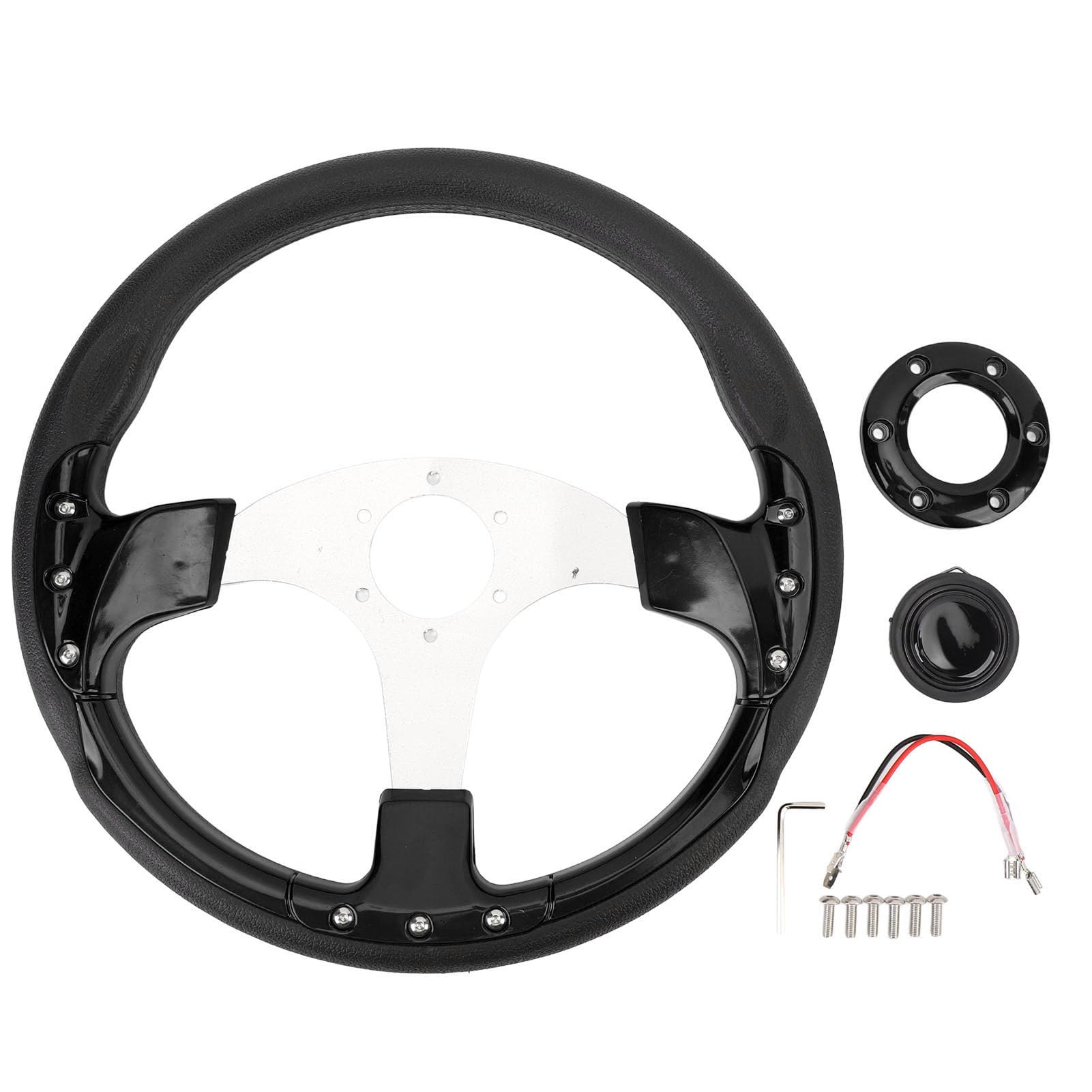 Fabater 14-calowa Kierownica Universal Racing z Przyciskiem Klaksonu |Sportowa Kierownica z Aluminium PU do Standardowego Adaptera Piasty z 6 Otworami (BLACK)